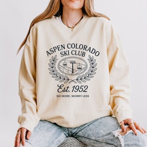 Aspen Colorado Ski Club Laurel Leaves - Women's Lightweight Garment Dyed Sweatshirt - 1 of 4