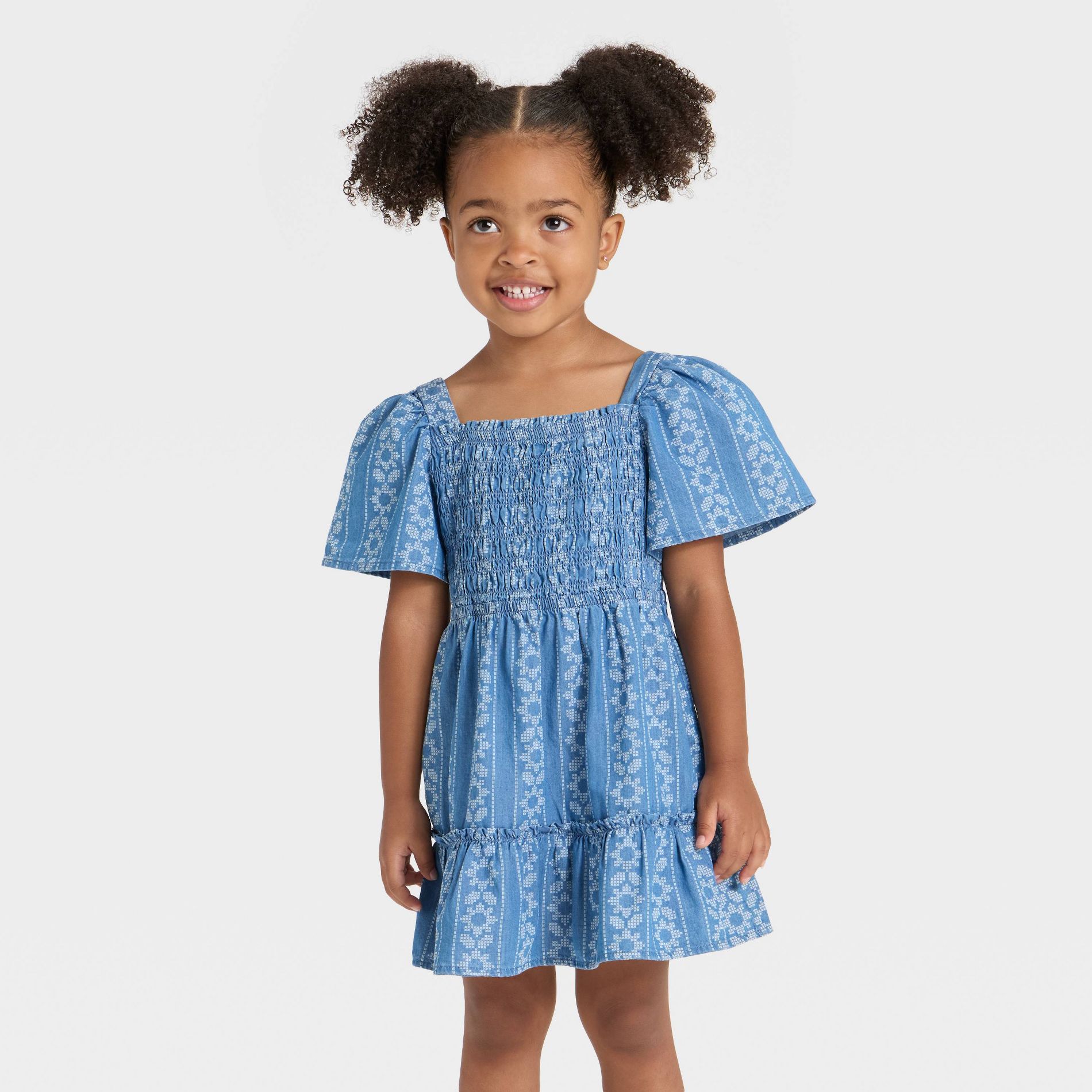 Toddler Girls' Short Sleeve Chambray Dress - Cat & Jack™ Blue 2T