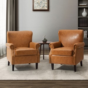 Set of 2 Enzo Comfy Vegan Leather Armchair with Rolled Arms | KARAT HOME - 1 of 4
