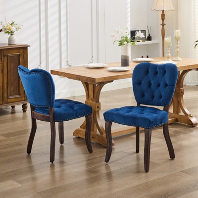 French Vintage Tufted Upholstered Fabric Dining Chair,Set of 2