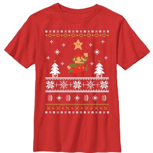 Boy's Nintendo Ugly Christmas Mario T-Shirt - 1 of 3