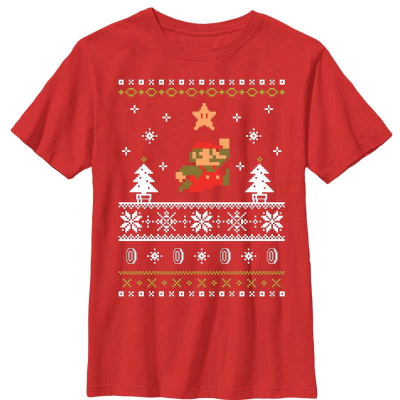 Boy's Nintendo Ugly Christmas Mario T-Shirt, 1 of 4