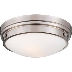 Minka Lavery Modern Ceiling Light Flush Mount Fixture 13 1/4" Brushed Nickel Metal White Glass Bowl Shade for Bedroom Living Room - 1 of 3