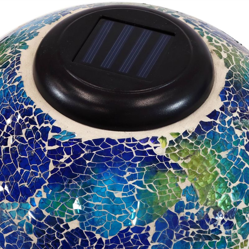 Sunnydaze Crackled Glass Azul Terra Design Indoor/Outdoor Garden Gazing Globe with LED Solar Light - 10" Diameter - Blue and Green, 5 of 10