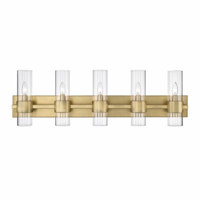 Lawson 38" Rubbed Brass 5-Light Vanity with Clear Glass Shades