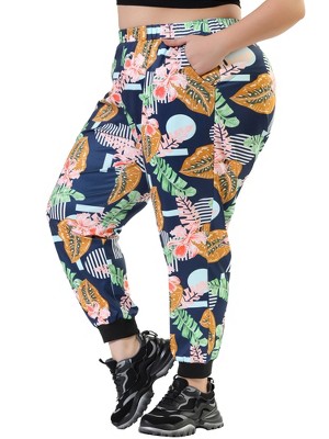 Agnes Orinda Women's Plus Size Adjustable Elastic Waist Pockets Tropical  Harem Jogger Pants