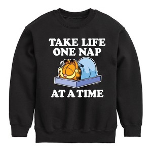 Boys' - Garfield - Take Life One Nap Graphic Long Sleeve Fleece Sweatshirt - 1 of 4