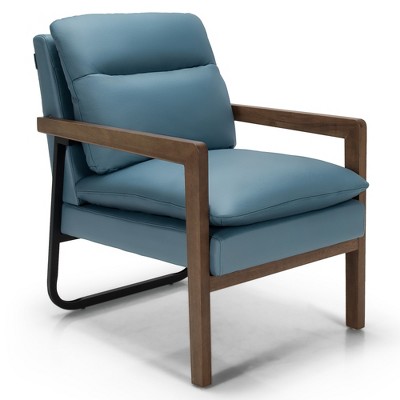 Costway Modern Accent Armchair Lounge Chair w/ Rubber Wood Legs & Steel Bracket Yellow