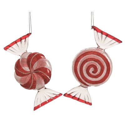 Transpac Glass Peppermint Candy Ornament Set of 2 Christmas Home Decorations