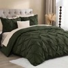 Olive Green Pinch Pleat Duvet Cover King, 3 Piece Microfiber Set with Zipper Ties - 2 of 4