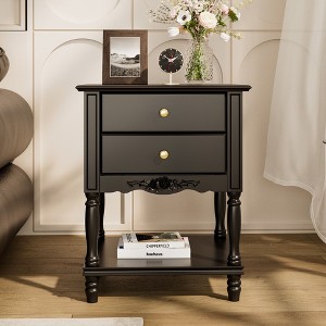 Famapy Vintage European Style Nightstand with 2 Drawers & Floral Carvings – Elegant Bedroom Storage End Table with Bottom Shelf - 1 of 4