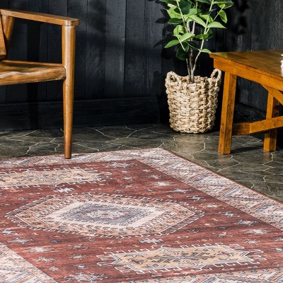 Nuloom Kera Medallion 5x8 Machine Washable Indoor/Outdoor Area Rug for Living Room Patio Deck Front Porch Kitchen, Brick/Ivory