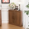 31 in. Tall Wood Grain Corner Storage Cabinet in Natural Wood Color, Storage Organizer with Adjustable Shelves for Bedroom Living/Dinning Room - 2 of 4