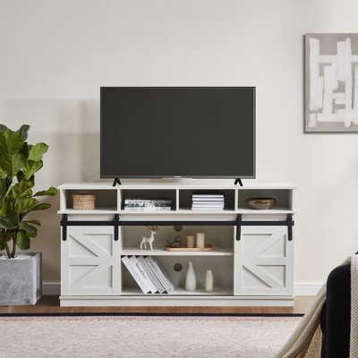 CENGHU TV Stand for Television up to 65" , Modern Mid Century Entertainment Center with Sliding Barn Door, Storage Cabinet Table Living Room, White