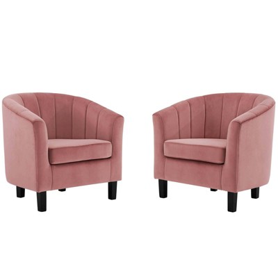 Set of 2 Prospect Channel Tufted Performance Velvet Armchairs Dusty Rose - Modway