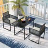 Tangkula 3 Pieces Patio Dining Set Outdoor Space-Saving PE Wicker Bistro Set with Cushions Patio Tempered Glass Top Table and Chairs Set - 3 of 4