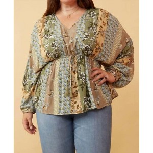 Women's Mixed Print Block Dolman Peplum Top - Plus - Hayden LA - 1 of 4