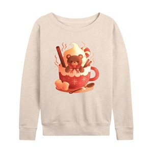 Women's - Instant Message - Holiday Bear Cocoa Mug Lightweight French Terry Wide Neck Long Sleeve Shirt - 1 of 4