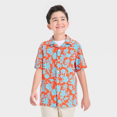 Boys' Short Sleeve Printed Button-Down Shirt - Cat & Jack™