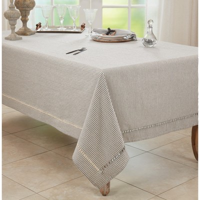 Black and White Striped Cotton Hemstitch Tablecloth