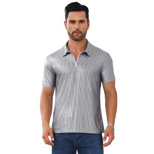 Clearlove Metallic Button Down Shirt Short Sleeve Collar Glitter Top - 1 of 4
