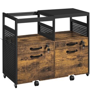 Yaheetech Modern Industrial Rolling Office Filing Cabinets with Upper Baffles, Rustic Brown - 1 of 4