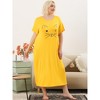 Agnes Orinda Women's Plus Size Soft Knit Cute Cat Print Short Sleeve Split Hem Pockets Midi Sleep Shirts Nightgowns - 2 of 4