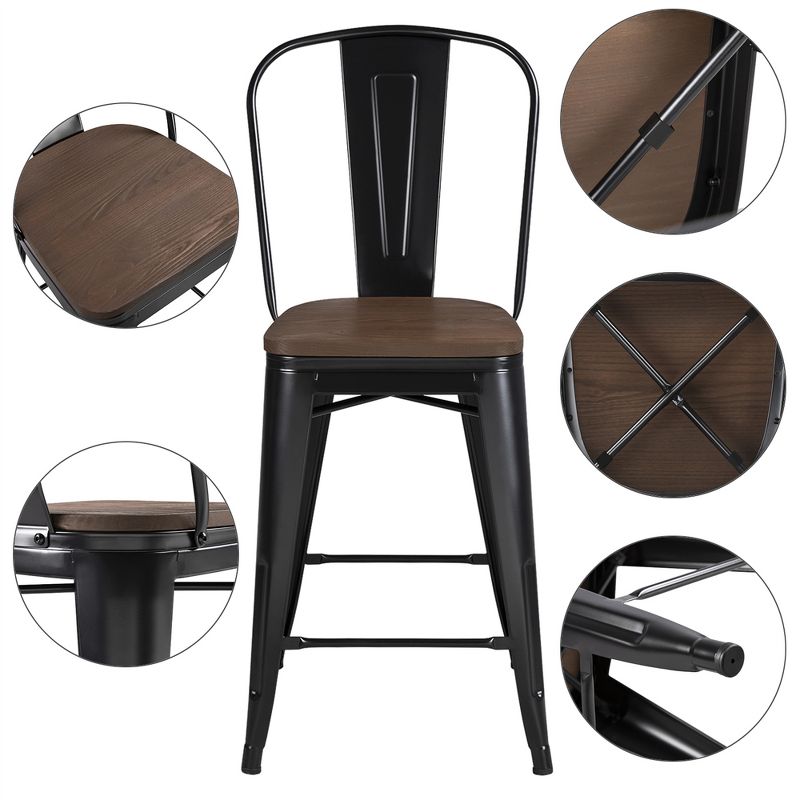 Yaheetech Pack of 4 Classic Armless Metal Bar Stools With Footrest Backrest, 6 of 10