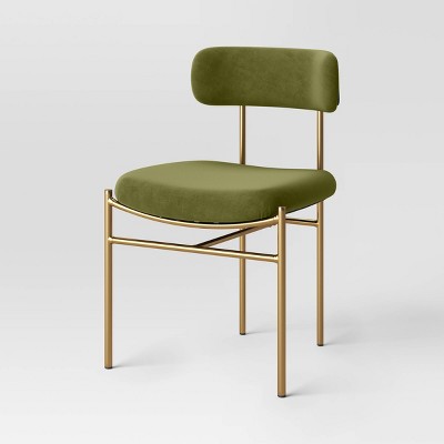 Orion Luxe Dining Chair with Brass Legs Olive Green Velvet (KD) - Threshold™: Metal Frame, Padded Seat