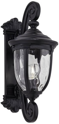 Bellagio Dual Scroll 24" Black Outdoor Wall Light with Clear Hammered Glass