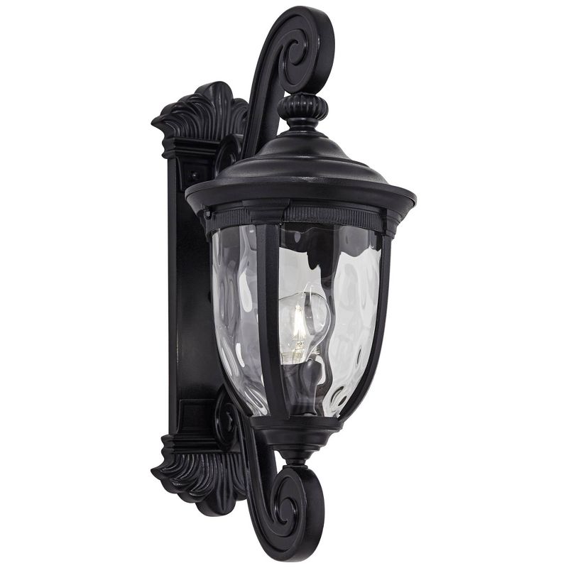 John Timberland Bellagio Vintage Outdoor Wall Light Fixture Texturized Black Dual Scroll Arm 24" Clear Hammered Glass for Post Exterior Barn Deck Home, 5 of 8