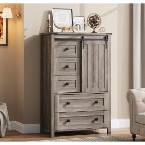 Whizmax 48" Farmhouse Dresser - 5-Drawer Wood Chest with Sliding Barn Door & Adjustable Shelf, Storage Organizer for Bedroom - 1 of 4