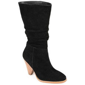 Journee Signature Womens Genuine Leather Syrinn Almond Toe Inside Zip Mid Calf Boots - 1 of 4