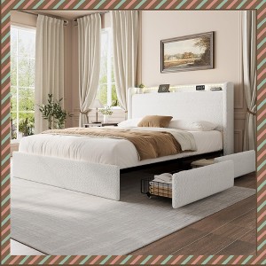 Garvee Bed Frame with Storage Headboard, Charging Station & LED Lights, Bed with 4 Drawers, No Box Spring Needed, Noise-Free Design - 1 of 4