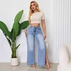 Coolmee Women's Baggy Wide Leg Jeans Trendy Distressed High Waist Split Hem Boyfriend Denim Pants - 4 of 4