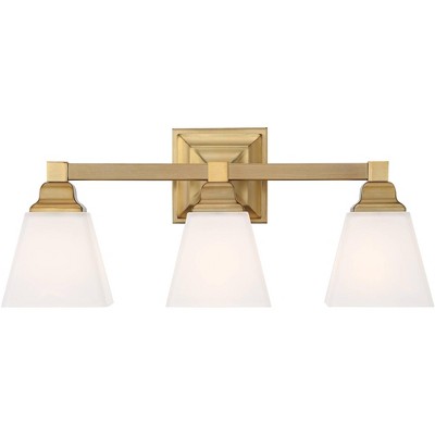 Regency Hill Modern Wall Light Warm Brass Hardwired 20" Wide 3-Light Fixture Etched Opal Glass for Bathroom Vanity Mirror