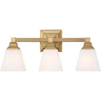 Regency Hill Mencino Modern Wall Light Warm Brass Hardwire 20" 3-Light Fixture Etched Opal Glass Shade for Bedroom Bathroom Vanity Living Room House