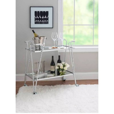 Mid-Century Modern Silver Mirrored Rectangular Bar Cart with Storage