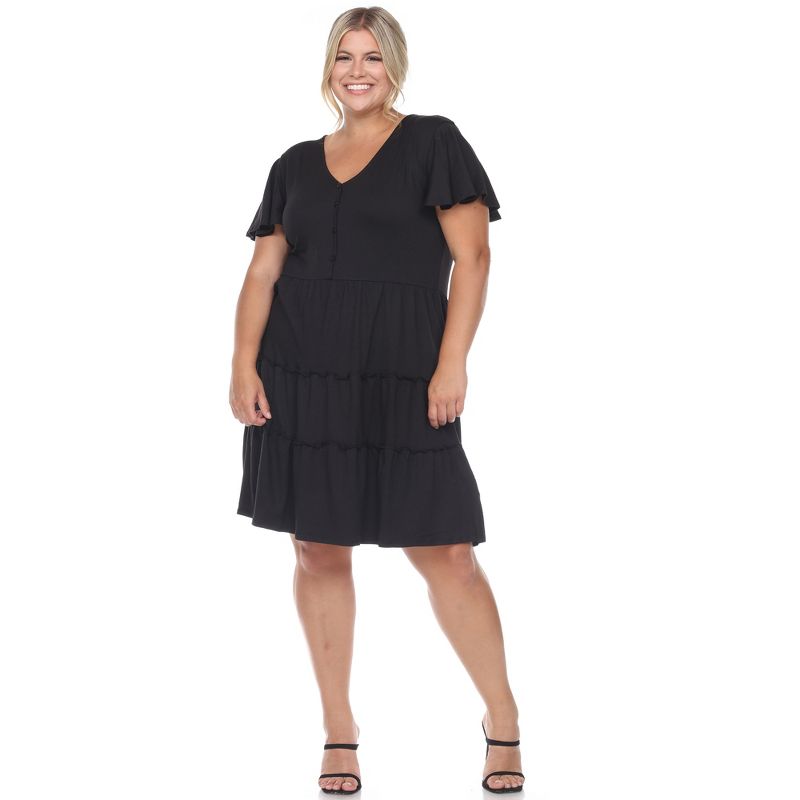 Plus Size Short Sleeve V-neck Tiered Midi Dress, 1 of 6