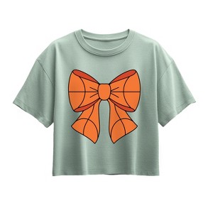 Girls' - Instant Message - Basketball Bow Short Sleeve Boxy Graphic T-Shirt - 1 of 3