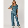 cheibear Women's Satin Summer Short Sleeves Sleepshirt with Pants Lounge Pajamas Sets - 2 of 4