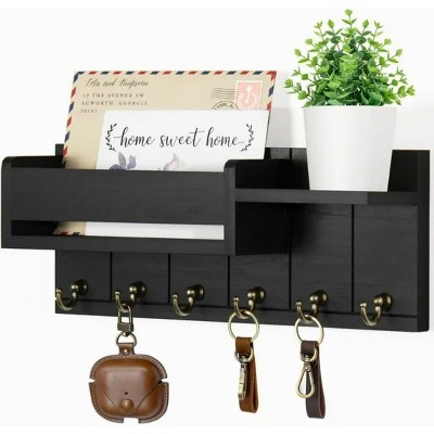 LunaLulinlk Key Holder Wall Mount, Decorative Key Rack and Mail Organizer with 6 Key Hooks, Wooden Key Hanger with Shelf