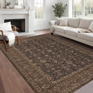 Coucheta Floral Rugs, Washable Soft Non Slip Area Rug for Living Room Bedroom, Distressed Vintage Stain Resistant Large Under Table Carpet - 1 of 4