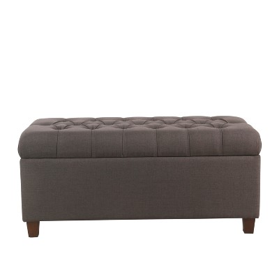 Ainsley Button Tufted Storage Bench Dark Charcoal Gray - HomePop