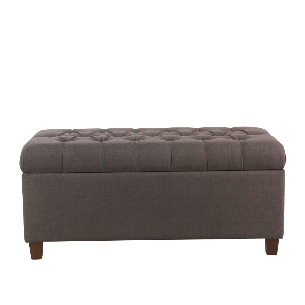 Ainsley Button Tufted Storage Bench Dark Charcoal Gray - HomePop: Upholstered Ottoman for Bedroom with Wood Legs