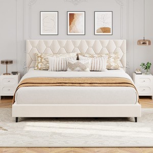 with Adjustable Headboard, Upholstered Platform Bed with Sturdy Wood Slats Support, No Box Spring Needed, Easy Assembly - 1 of 4
