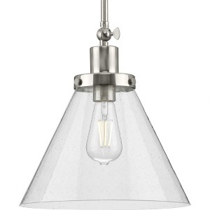 Progress Lighting Hinton 1-Light Industrial Pendant, Brushed Nickel, Seeded Glass Shade - 1 of 2