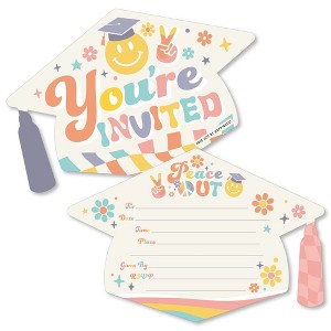 Big Dot of Happiness Groovy Grad - Shaped Fill-In Invitations - Hippie Graduation Party Invitation Cards with Envelopes - Set of 12 - 1 of 4