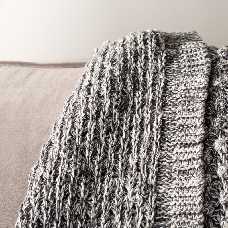 Janan Knit Throw Blanket - Dark Grey/Natural - 50" x 60" - Safavieh ., 3 of 4
