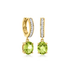 Ross-Simons 3.20 ct. t.w. Peridot and .25 ct. t.w. Lab-Grown Diamond Hoop Drop Earrings in 18kt Gold Over Sterling - 1 of 3